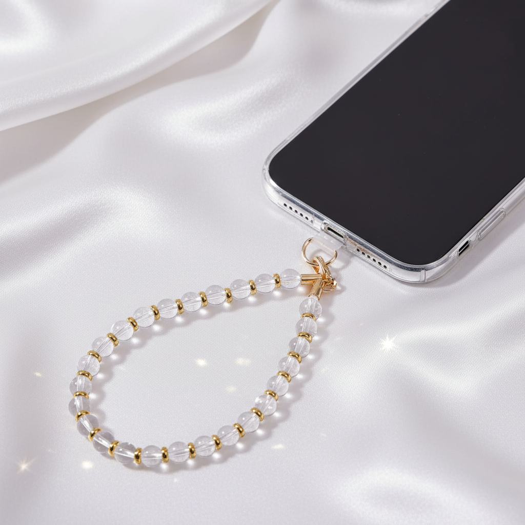 Elegant Clear Crystal Quartz Phone Strap