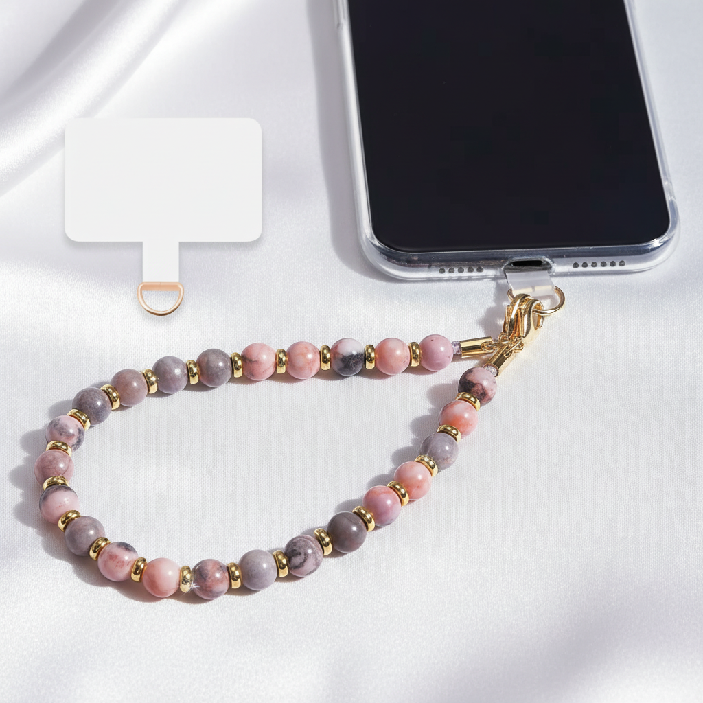 Elegant Rhodonite Phone Strap
