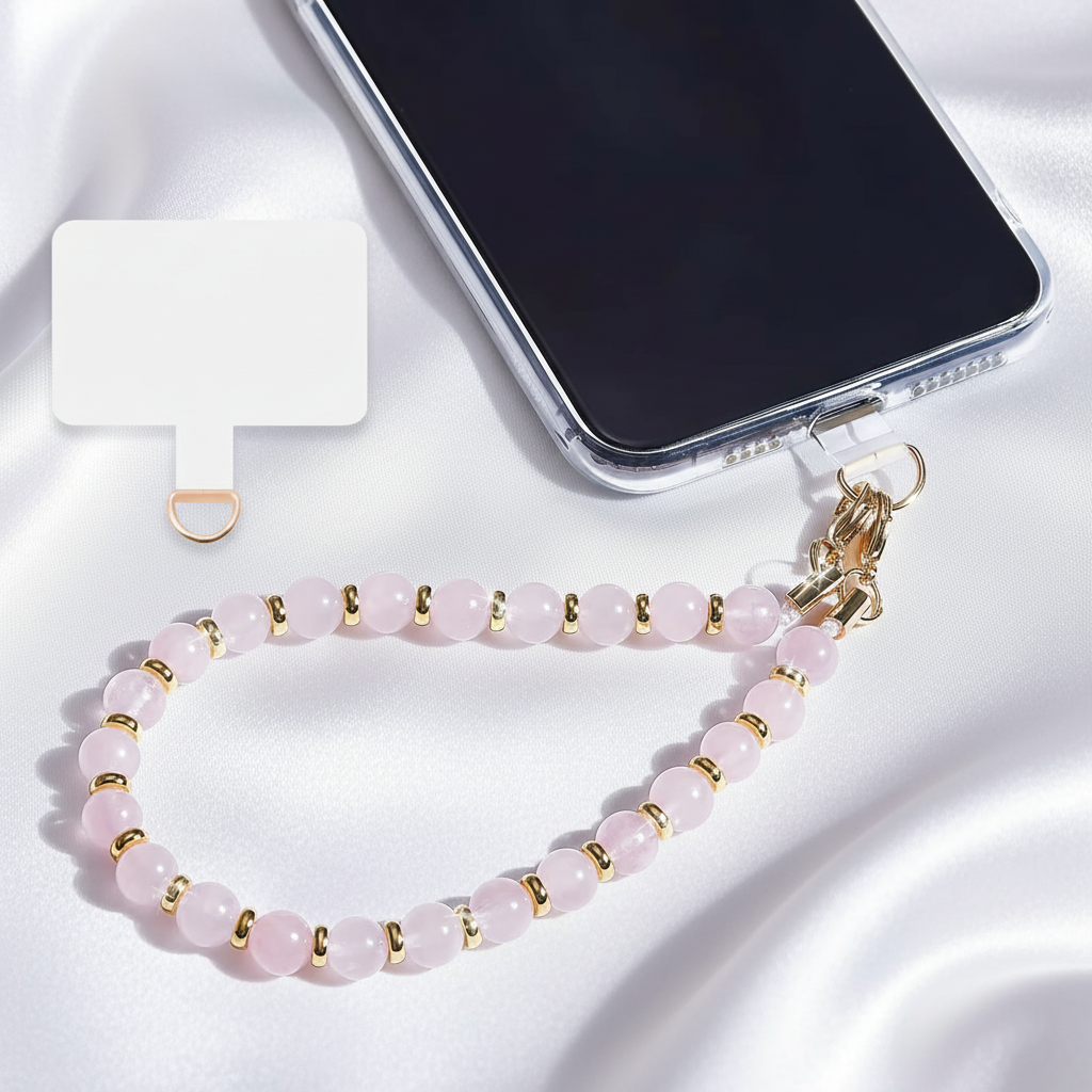 Elegant Rose Quartz Phone Strap